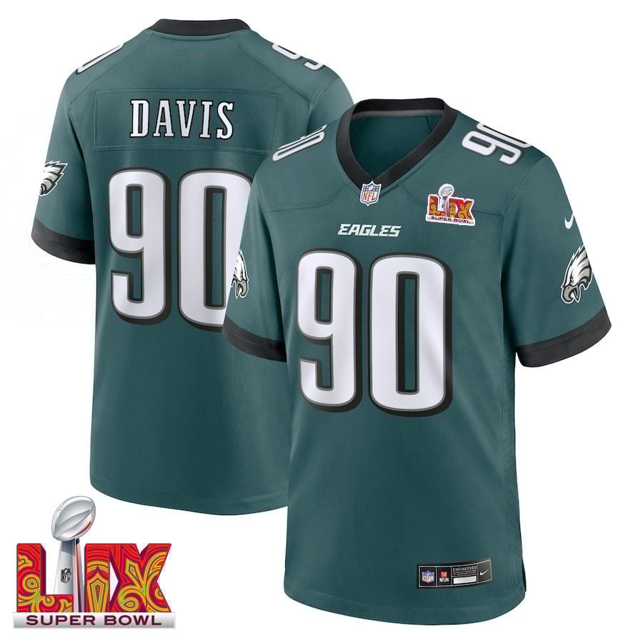 Jordan Davis #90 Philadelphia Eagles Super Bowl LIX Jersey - Men's - Midnight Green