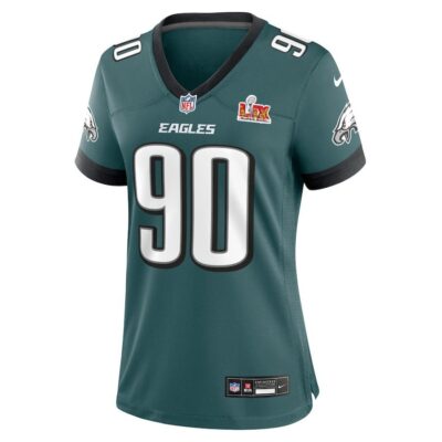 Alternative view of Jordan Davis #90 Philadelphia Eagles Super Bowl LIX Women's Jersey - Midnight Green