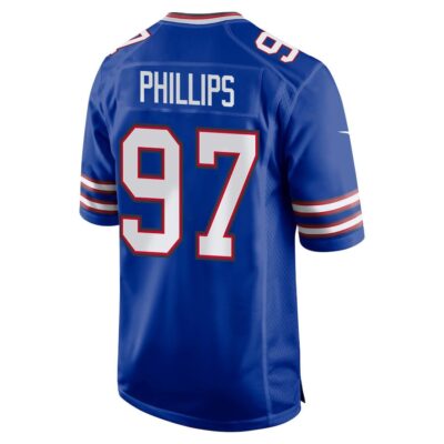 Alternative view of Jordan Phillips 97 Buffalo Bills Super Bowl LIX New Orleans Patch Game Men Jersey - Royal