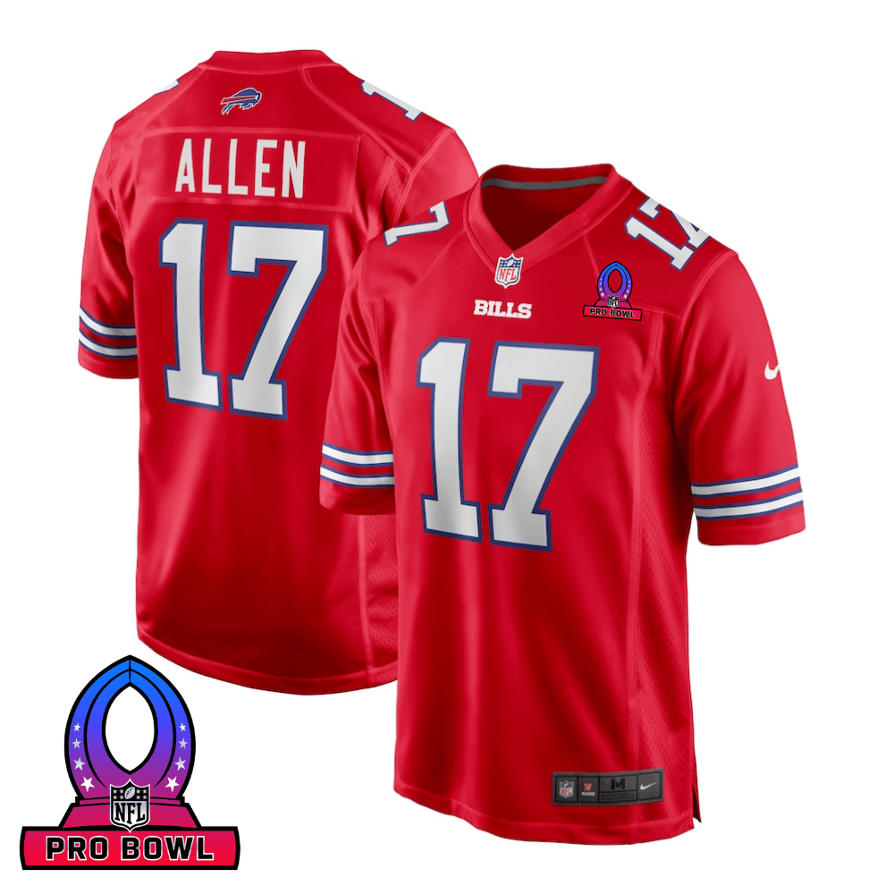 Josh Allen 17 Buffalo Bills 2025 Pro Bowl Patch Alternate Game Men Jersey - Red