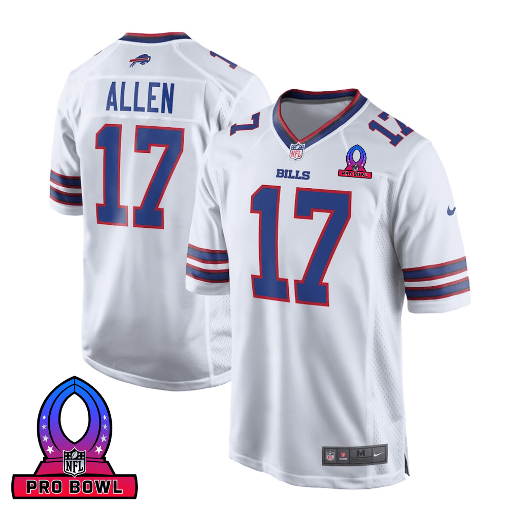 Josh Allen 17 Buffalo Bills 2025 Pro Bowl Patch Game Men Jersey - White