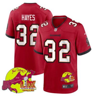 Josh Hayes 32 Tampa Bay Buccaneers Super Bowl LIX New Orleans Patch Game Men Jersey - Red