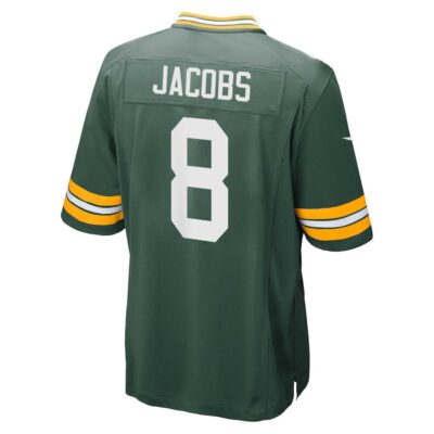 Alternative view of Josh Jacobs 8 Green Bay Packers Super Bowl LIX New Orleans Patch Game Men Jersey - Green