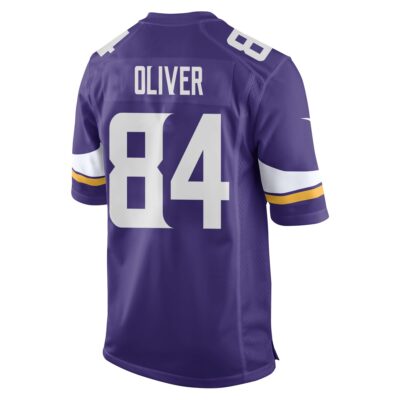 Alternative view of Josh Oliver 84 Minnesota Vikings Super Bowl LIX New Orleans Patch Game Men Jersey - Purple