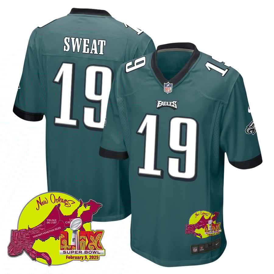 Josh Sweat 19 Philadelphia Eagles Super Bowl LIX New Orleans Patch Game Men Jersey - Midnight Green