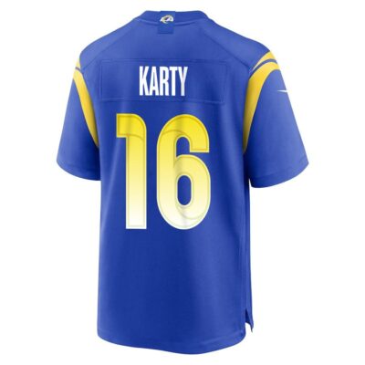 Alternative view of Joshua Karty 16 Los Angeles Rams Super Bowl LIX New Orleans Patch Game Men Jersey - Royal
