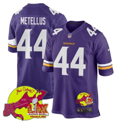 Joshua Metellus 44 Minnesota Vikings Super Bowl LIX New Orleans Patch Game Men Jersey - Purple