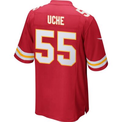 Alternative view of Joshua Uche 55 Kansas City Chiefs Super Bowl LIX New Orleans Patch Game Men Jersey - Red