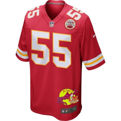 Joshua Uche 55 Kansas City Chiefs Super Bowl LIX New Orleans Patch Game Men Jersey - Red - Image 3