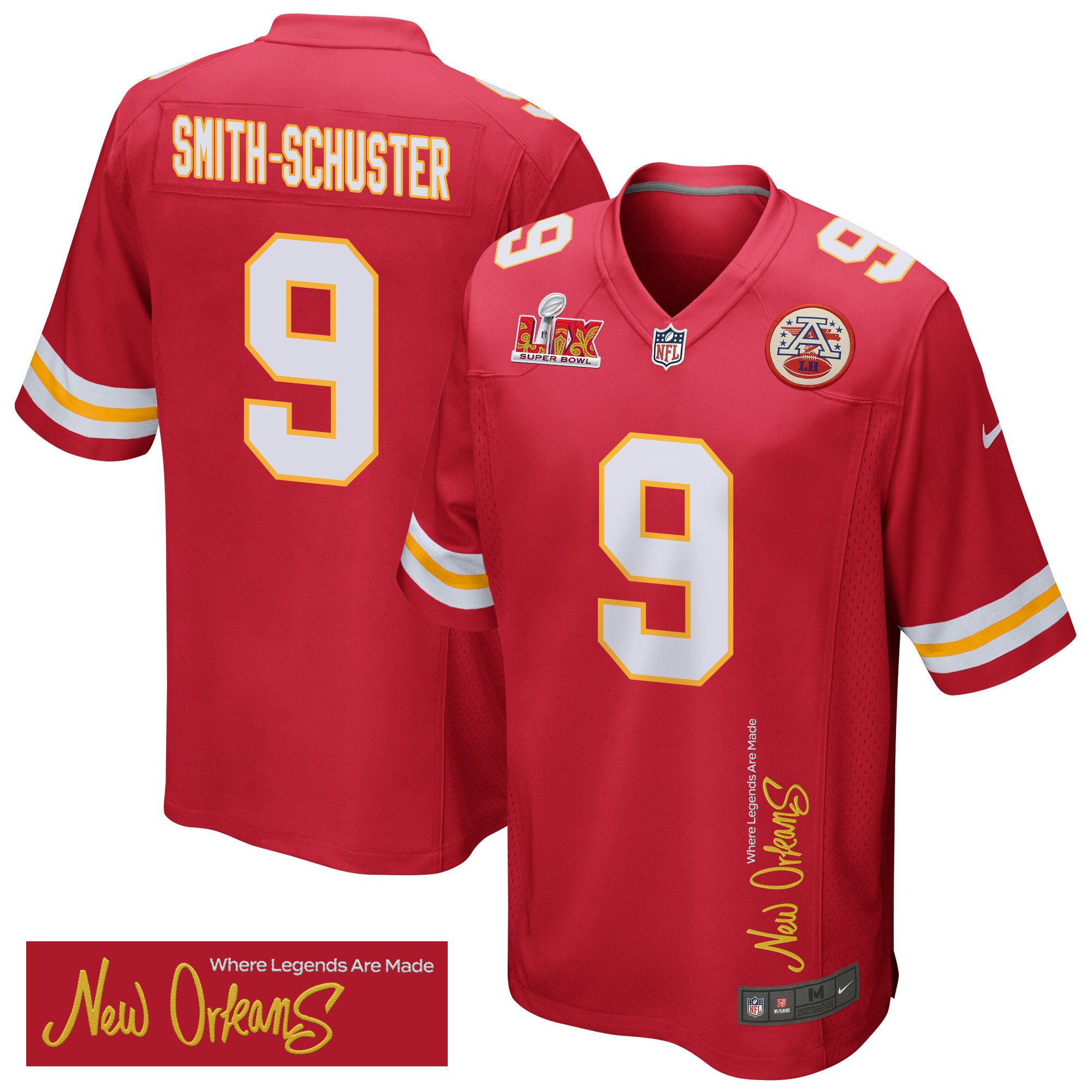JuJu Smith-Schuster 9 Kansas City Chiefs Super Bowl LIX 'New Orleans - Where Legends Are Made' Game Men Jersey - Red
