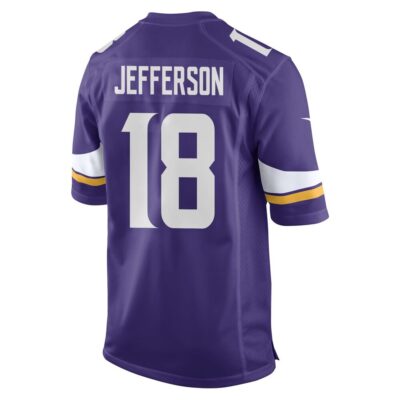 Alternative view of Justin Jefferson 18 Minnesota Vikings Super Bowl LIX New Orleans Patch Game Men Jersey - Purple