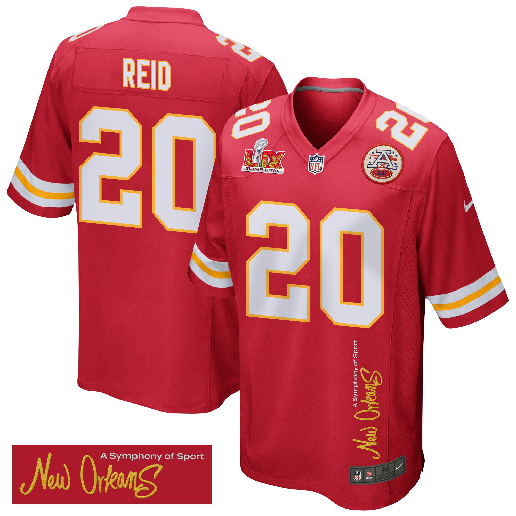 Justin Reid 20 Kansas City Chiefs Super Bowl LIX 'New Orleans - A Symphony of Sport' Game Men Jersey - Red