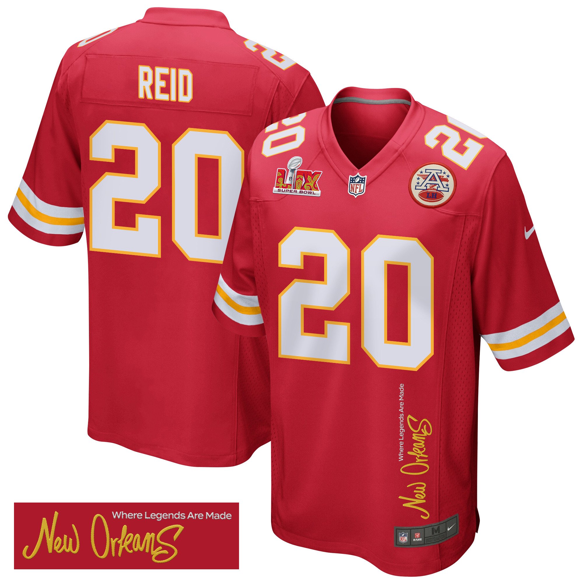 Justin Reid 20 Kansas City Chiefs Super Bowl LIX 'New Orleans - Where Legends Are Made' Game Men Jersey - Red
