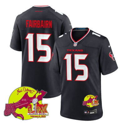 Ka'imi Fairbairn 15 Houston Texans Super Bowl LIX New Orleans Patch Game Men Jersey - Navy