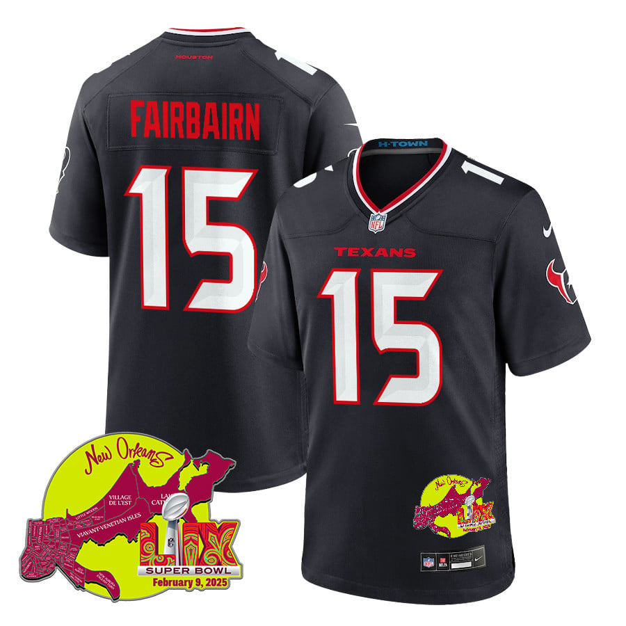Ka'imi Fairbairn 15 Houston Texans Super Bowl LIX New Orleans Patch Game Men Jersey - Navy