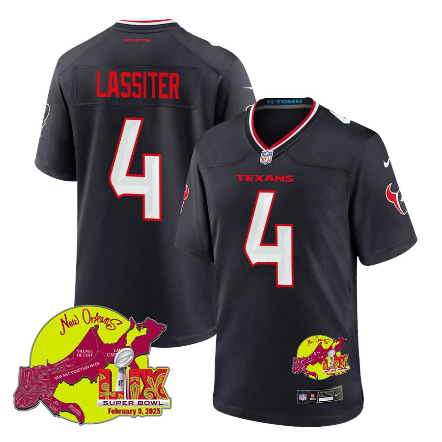 Kamari Lassiter 4 Houston Texans Super Bowl LIX New Orleans Patch Game Men Jersey - Navy