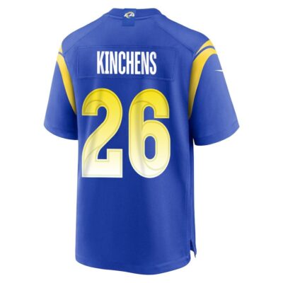 Alternative view of Kamren Kinchens 26 Los Angeles Rams Super Bowl LIX New Orleans Patch Game Men Jersey - Royal