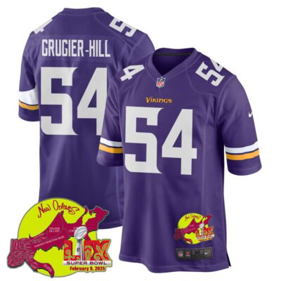 Kamu Grugier-Hill 54 Minnesota Vikings Super Bowl LIX New Orleans Patch Game Men Jersey - Purple