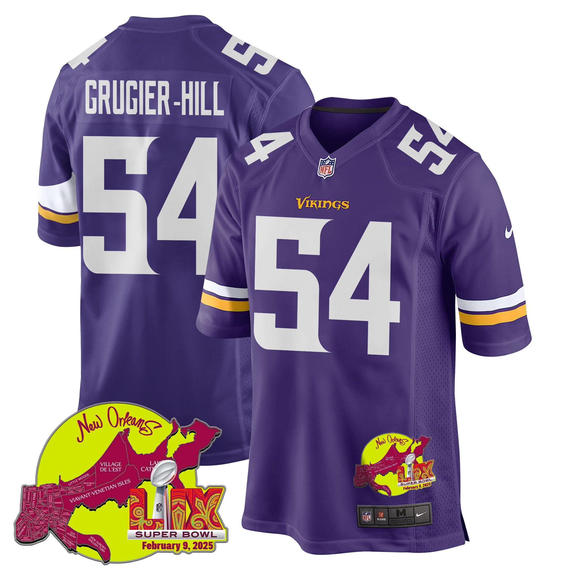 Kamu Grugier-Hill 54 Minnesota Vikings Super Bowl LIX New Orleans Patch Game Men Jersey - Purple