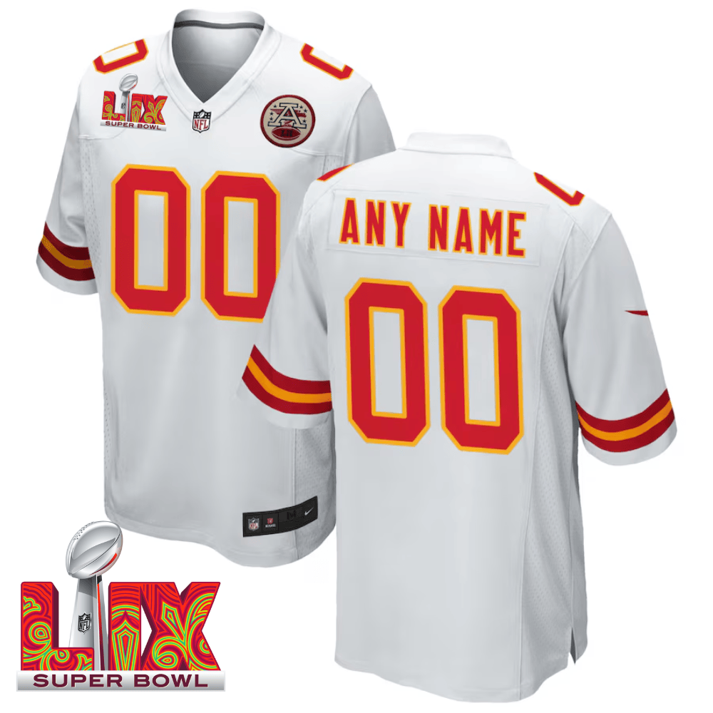 Kansas City Chiefs Super Bowl LIX Patch Game Men Custom Jersey - White