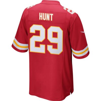 Alternative view of Kareem Hunt 29 Kansas City Chiefs Super Bowl LIX New Orleans Patch Game Men Jersey - Red