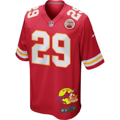 Kareem Hunt 29 Kansas City Chiefs Super Bowl LIX New Orleans Patch Game Men Jersey - Red - Image 3