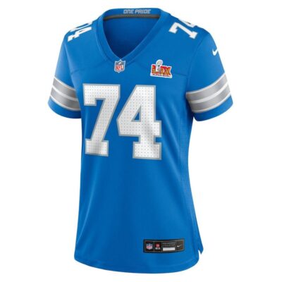 Alternative view of Kayode Awosika #74 Detroit Lions Super Bowl LIX Women's Jersey - Blue