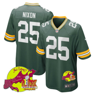 Keisean Nixon 25 Green Bay Packers Super Bowl LIX New Orleans Patch Game Men Jersey - Green