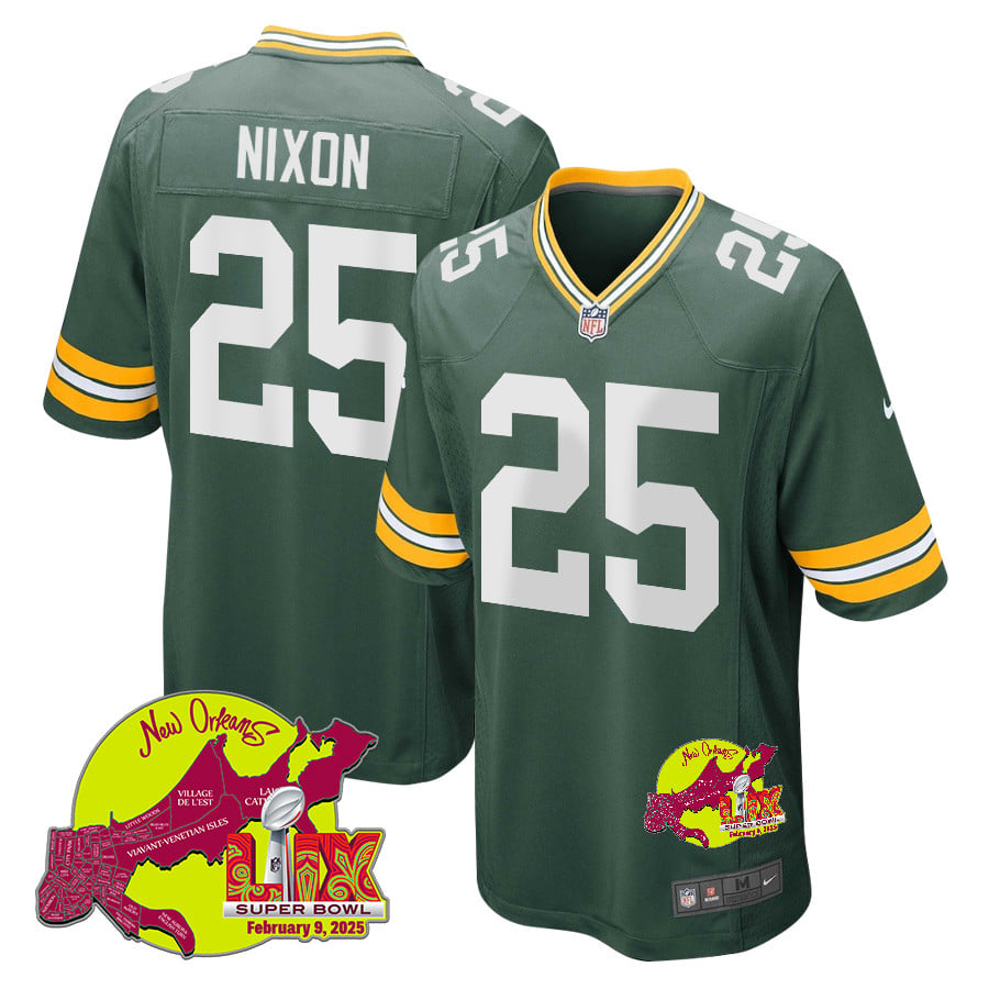 Keisean Nixon 25 Green Bay Packers Super Bowl LIX New Orleans Patch Game Men Jersey - Green