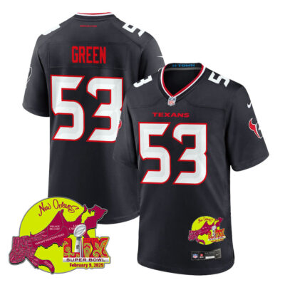 Kendrick Green 53 Houston Texans Super Bowl LIX New Orleans Patch Game Men Jersey - Navy