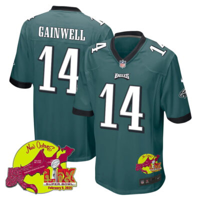 Kenneth Gainwell 14 Philadelphia Eagles Super Bowl LIX New Orleans Patch Game Men Jersey - Midnight Green