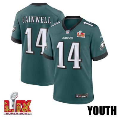 Kenneth Gainwell #14 Philadelphia Eagles Super Bowl LIX Youth Jersey - Midnight Green