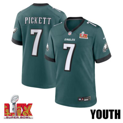 Kenny Pickett #7 Philadelphia Eagles Super Bowl LIX Youth Jersey - Midnight Green