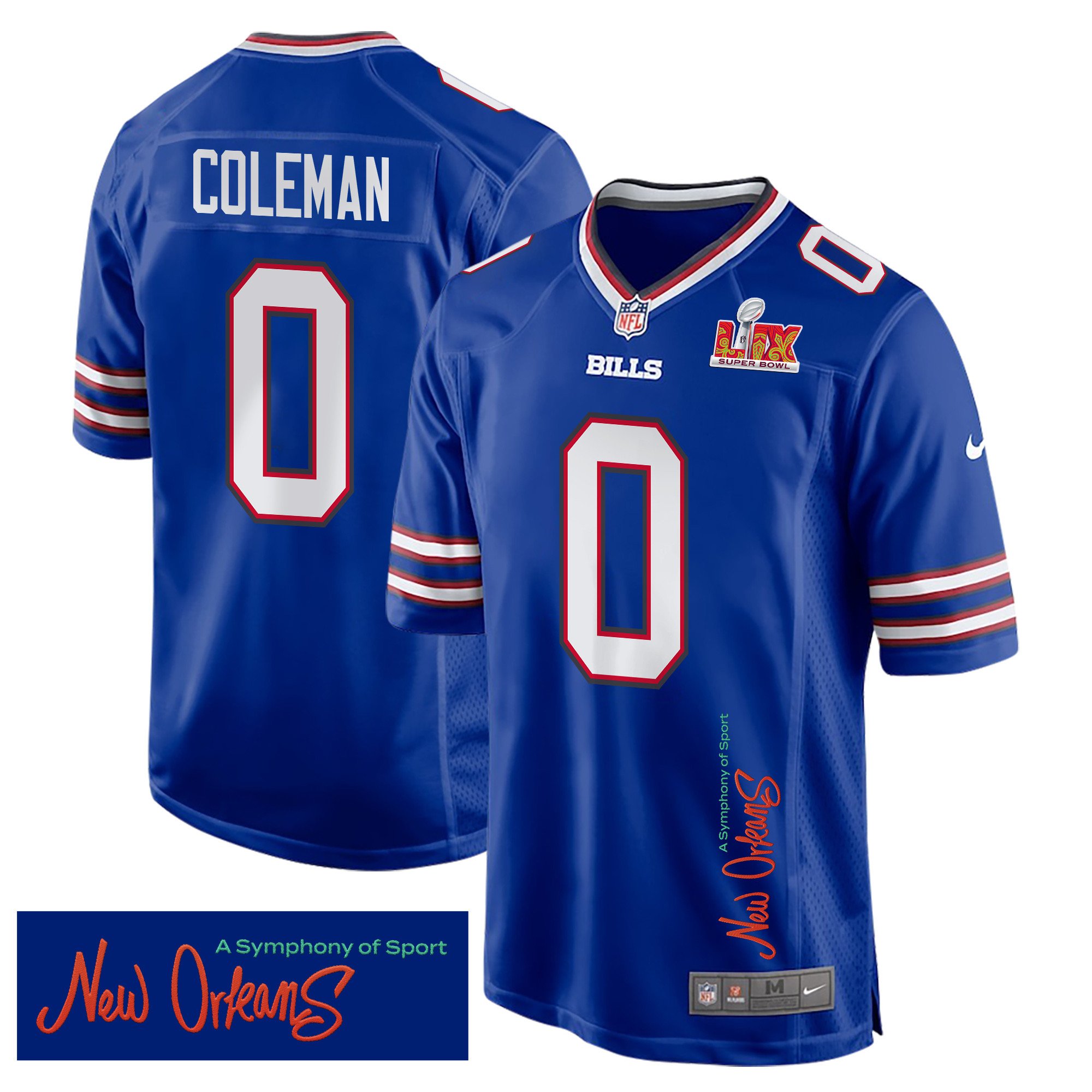 Keon Coleman 0 Buffalo Bills Super Bowl LIX 'New Orleans - A Symphony of Sport' Game Men Jersey - Royal