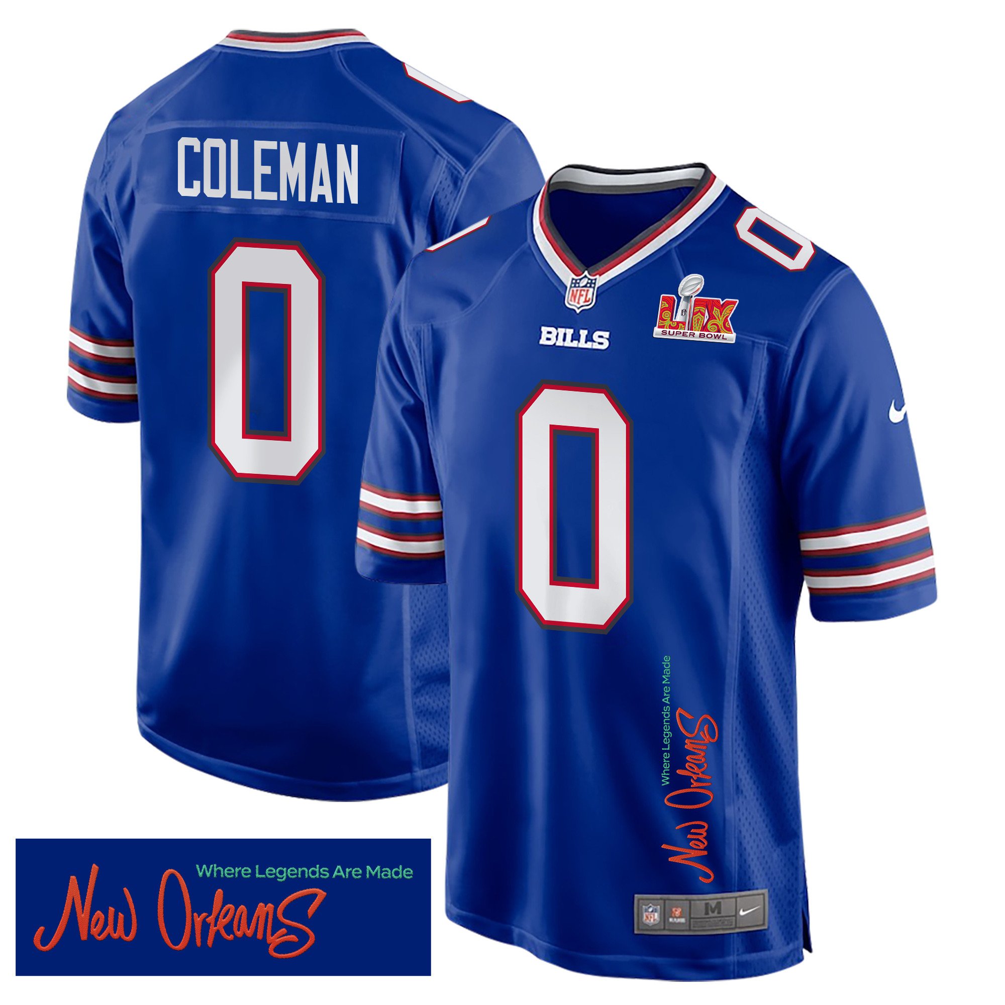 Keon Coleman 0 Buffalo Bills Super Bowl LIX 'New Orleans - Where Legends Are Made' Game Men Jersey - Royal