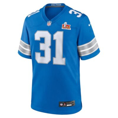 Alternative view of Kerby Joseph #31 Detroit Lions Super Bowl LIX Youth Jersey - Blue