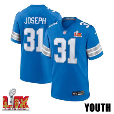 Kerby Joseph #31 Detroit Lions Super Bowl LIX Youth Jersey - Blue