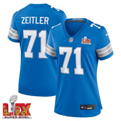 Kevin Zeitler #71 Detroit Lions Super Bowl LIX Women's Jersey - Blue