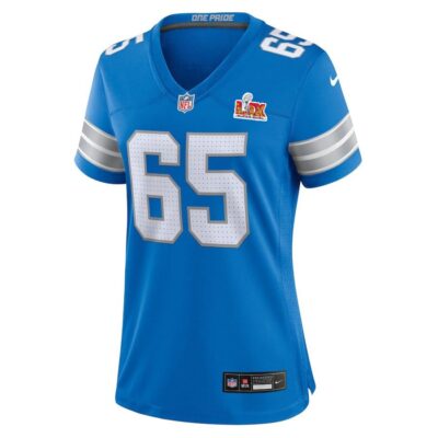 Alternative view of Kingsley Eguakun #65 Detroit Lions Super Bowl LIX Women's Jersey - Blue
