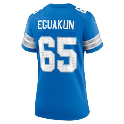 Kingsley Eguakun #65 Detroit Lions Super Bowl LIX Women's Jersey - Blue - Image 3
