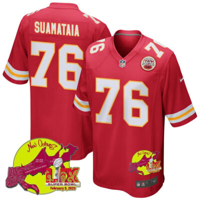 Kingsley Suamataia 76 Kansas City Chiefs Super Bowl LIX New Orleans Patch Game Men Jersey - Red