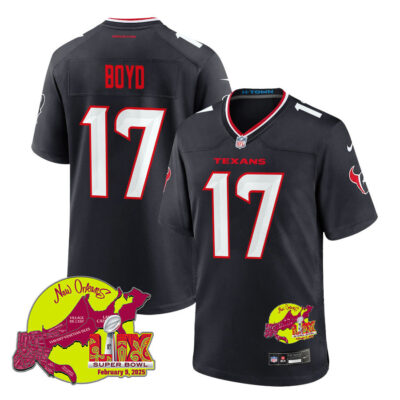 Kris Boyd 17 Houston Texans Super Bowl LIX New Orleans Patch Game Men Jersey - Navy