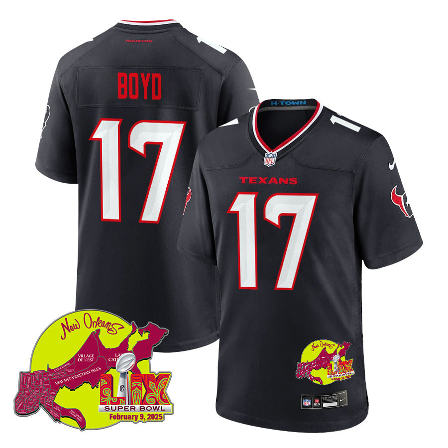 Kris Boyd 17 Houston Texans Super Bowl LIX New Orleans Patch Game Men Jersey - Navy