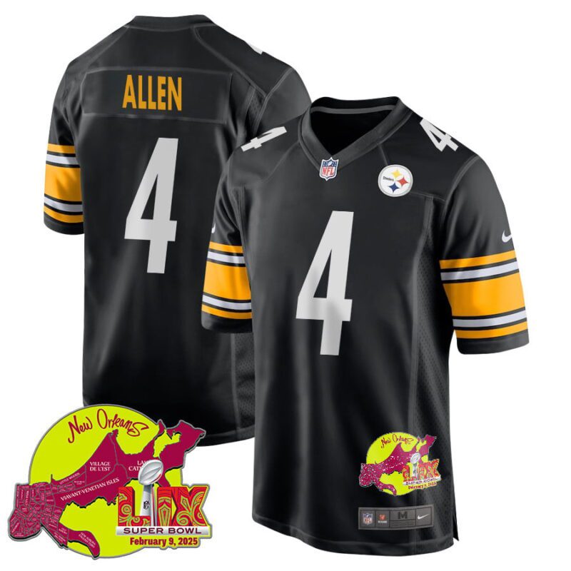 Kyle Allen 4 Pittsburgh Steelers Super Bowl LIX New Orleans Patch Game Men Jersey - Black