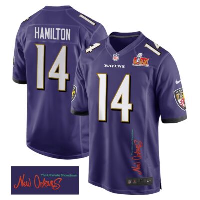 Kyle Hamilton 14 Baltimore Ravens Super Bowl LIX 'New Orleans - The Ultimate Showdown' Game Men Jersey - Purple