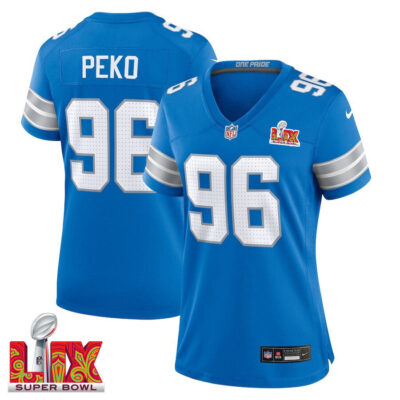 Kyle Peko #96 Detroit Lions Super Bowl LIX Women's Jersey - Blue
