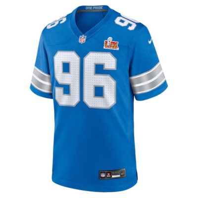 Alternative view of Kyle Peko #96 Detroit Lions Super Bowl LIX Youth Jersey - Blue