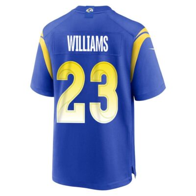 Alternative view of Kyren Williams 23 Los Angeles Rams Super Bowl LIX New Orleans Patch Game Men Jersey - Royal