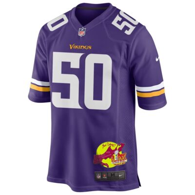 Levi Drake Rodriguez 50 Minnesota Vikings Super Bowl LIX New Orleans Patch Game Men Jersey - Purple - Image 3