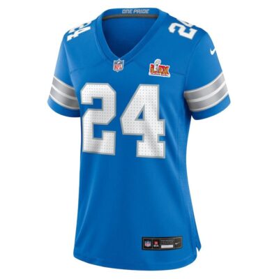 Alternative view of Loren Strickland #24 Detroit Lions Super Bowl LIX Women's Jersey - Blue